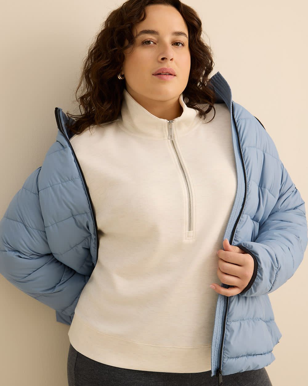 Long-Sleeve Zippered Mock-Neck Top