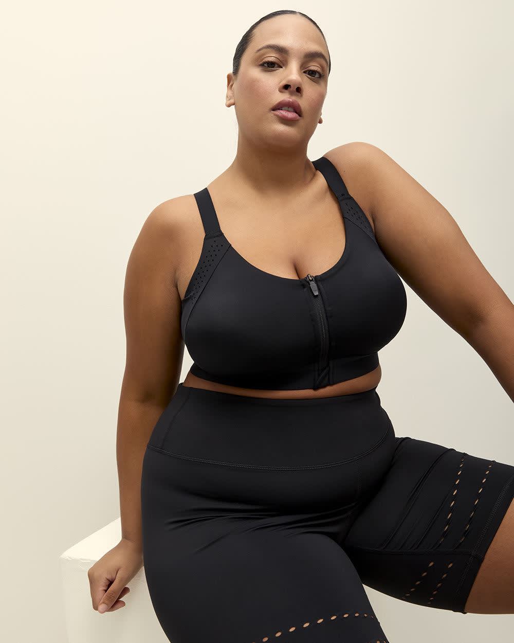 Black Wireless Medium Support Sports Bra with Front Zip Closure - Active Zone