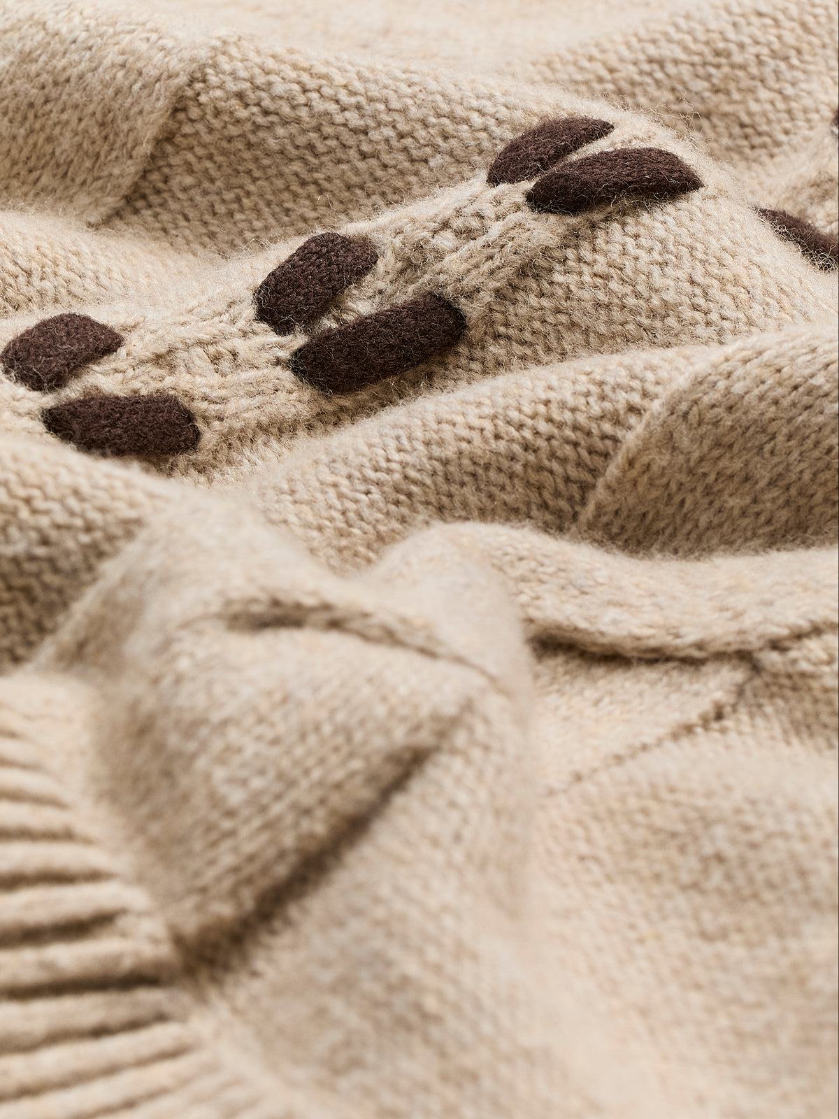 Beige Cable Knit Crew-Neck Sweater