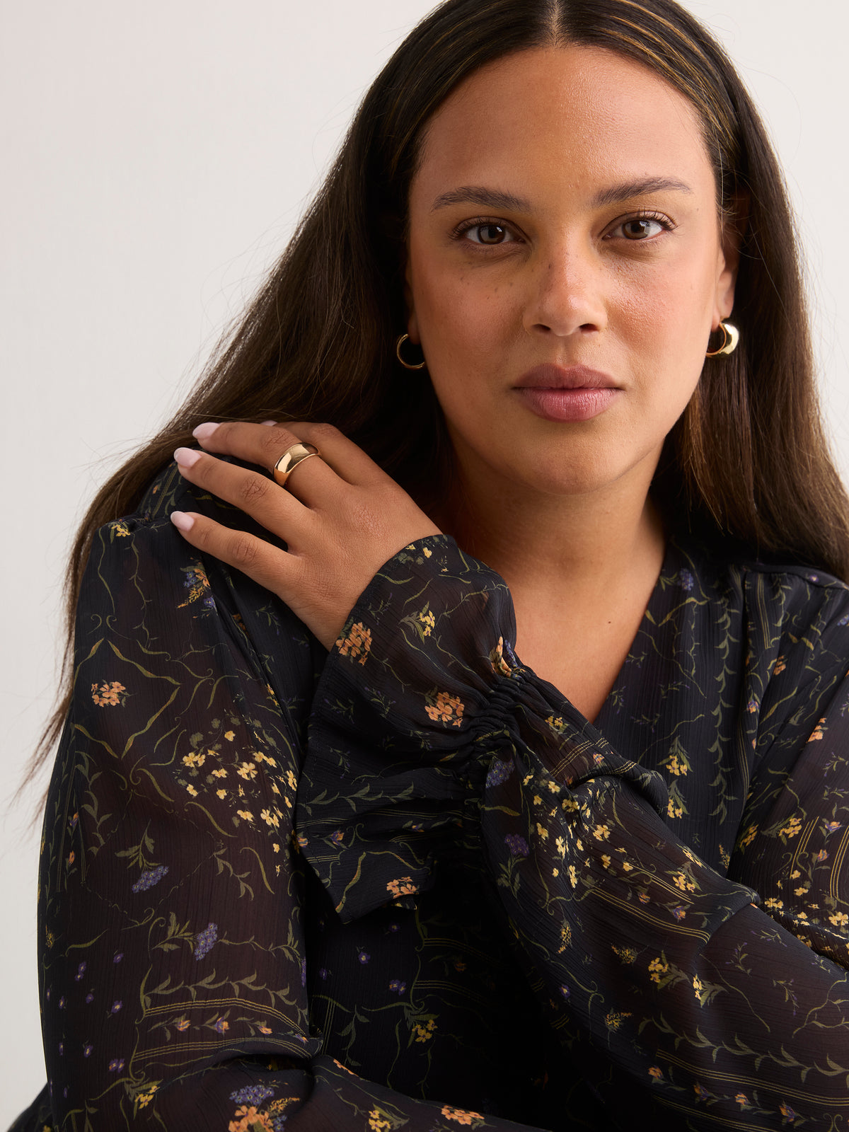 Printed Chiffon Blouse with Detachable Scarf