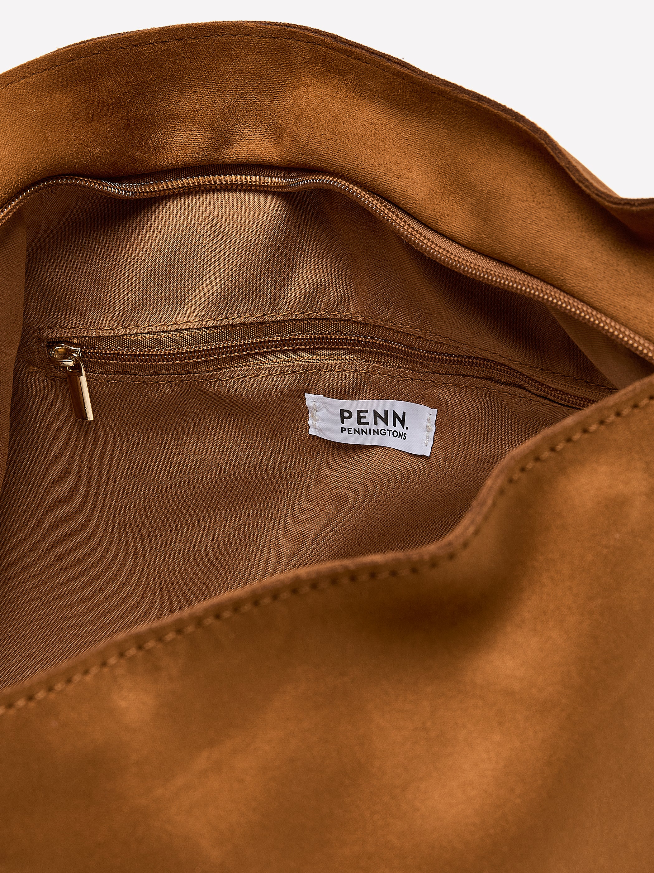 Large Cognac Faux-Suede Boho Bag with Studded Strap