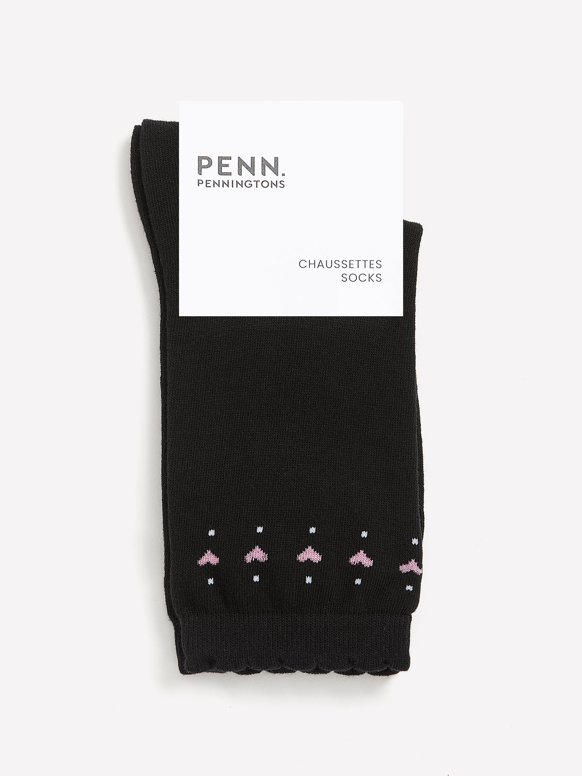 Scalloped-Edge Crew Socks with Hearts Placement Print