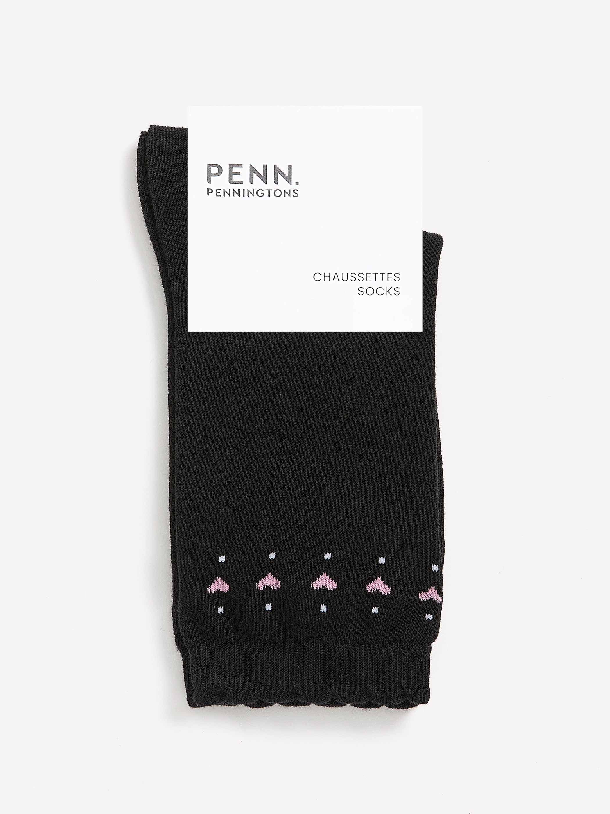 Scalloped-Edge Crew Socks with Hearts Placement Print