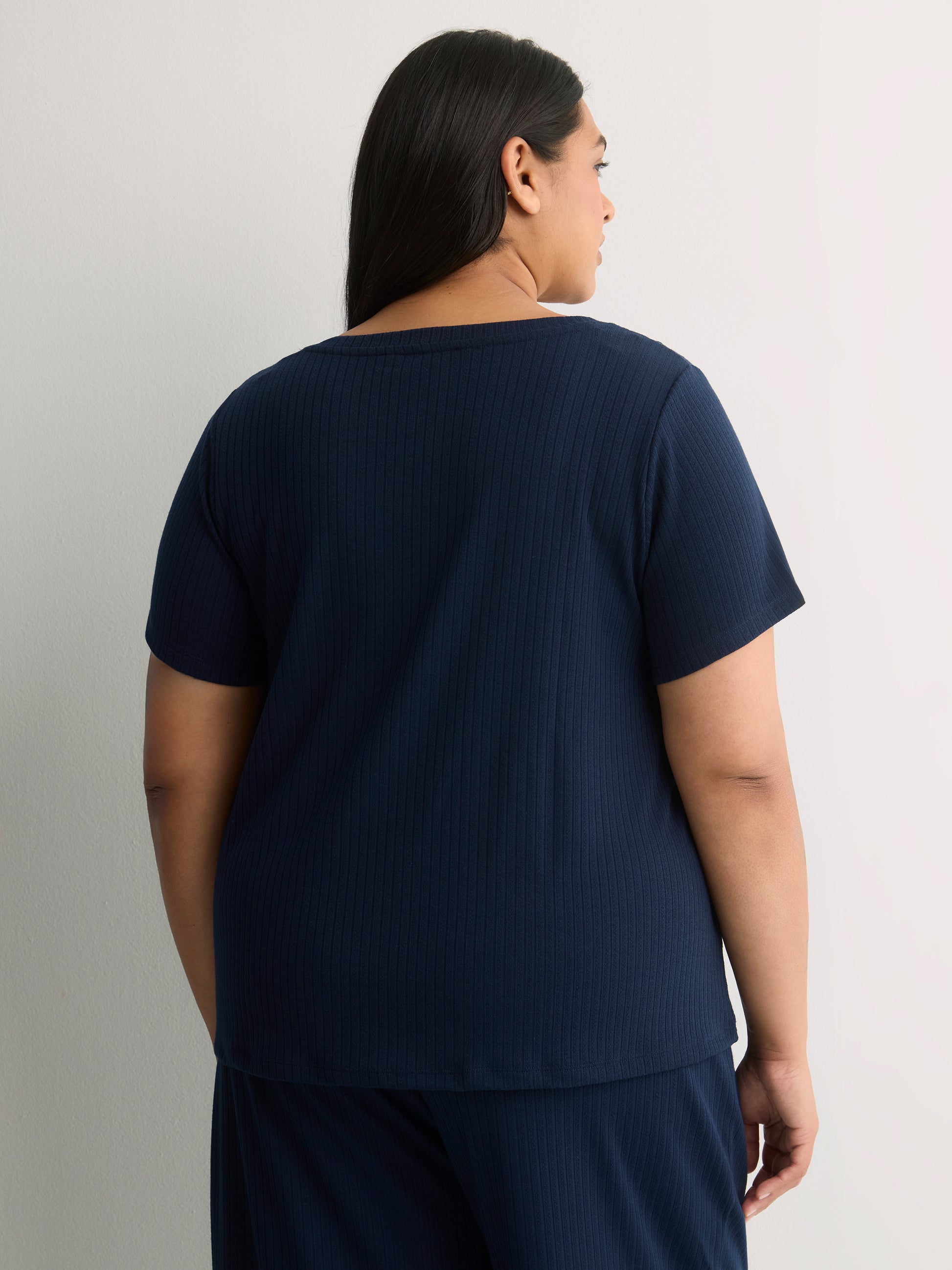 Textured Blue Short-Sleeve Henley Pyjama Top - tiVOGLIO
