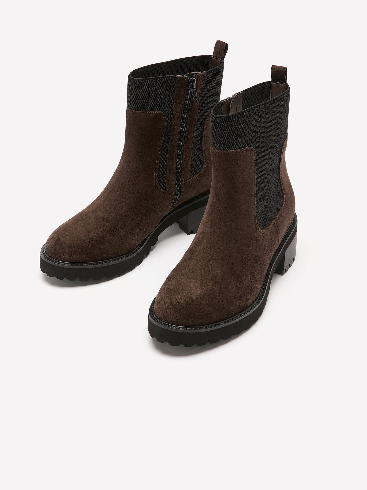 Wide Width, Brown Microsuede Abelita Mid-Heel Chunky Bootie