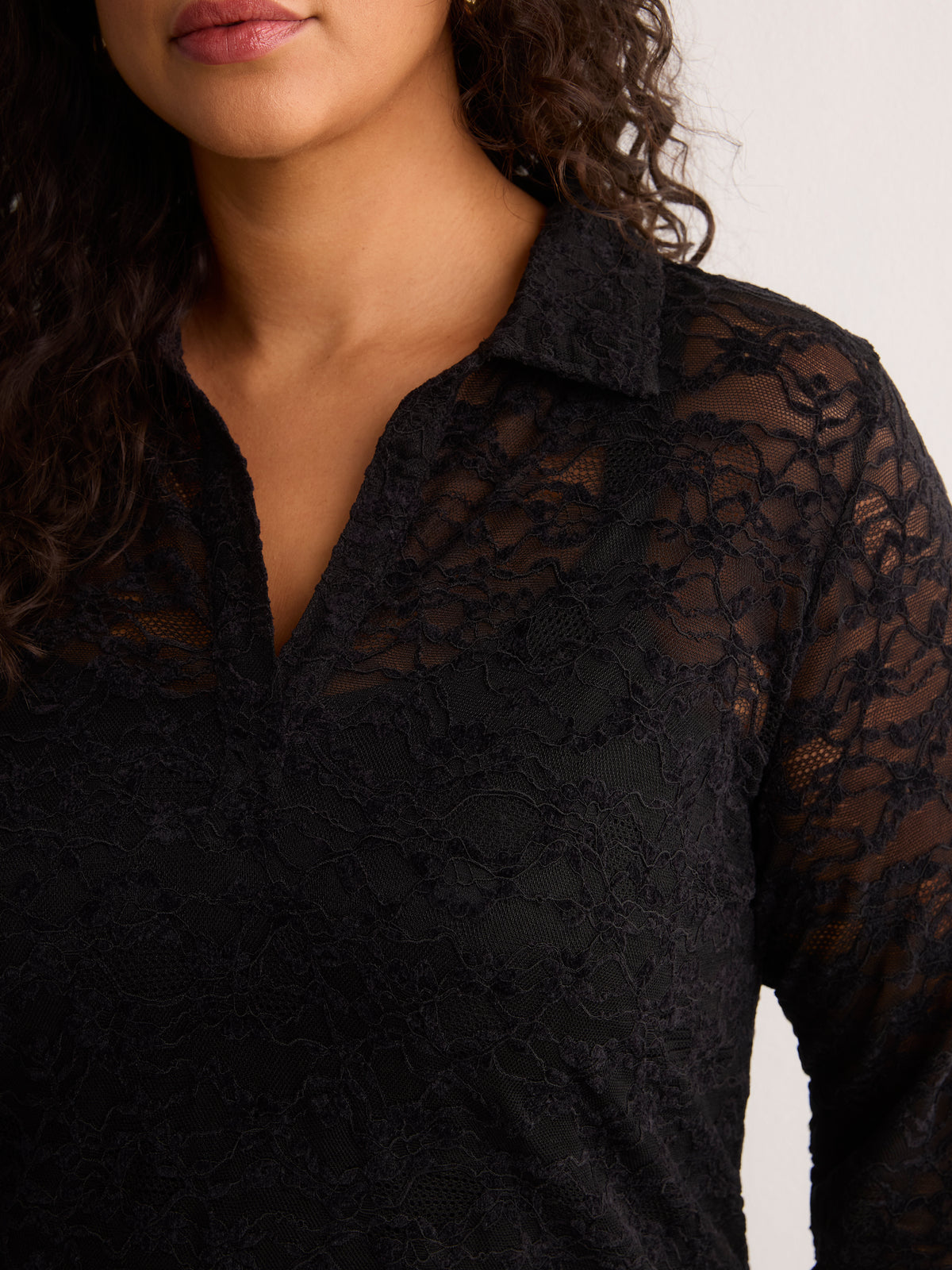 Straight-Fit Lace Polo Top