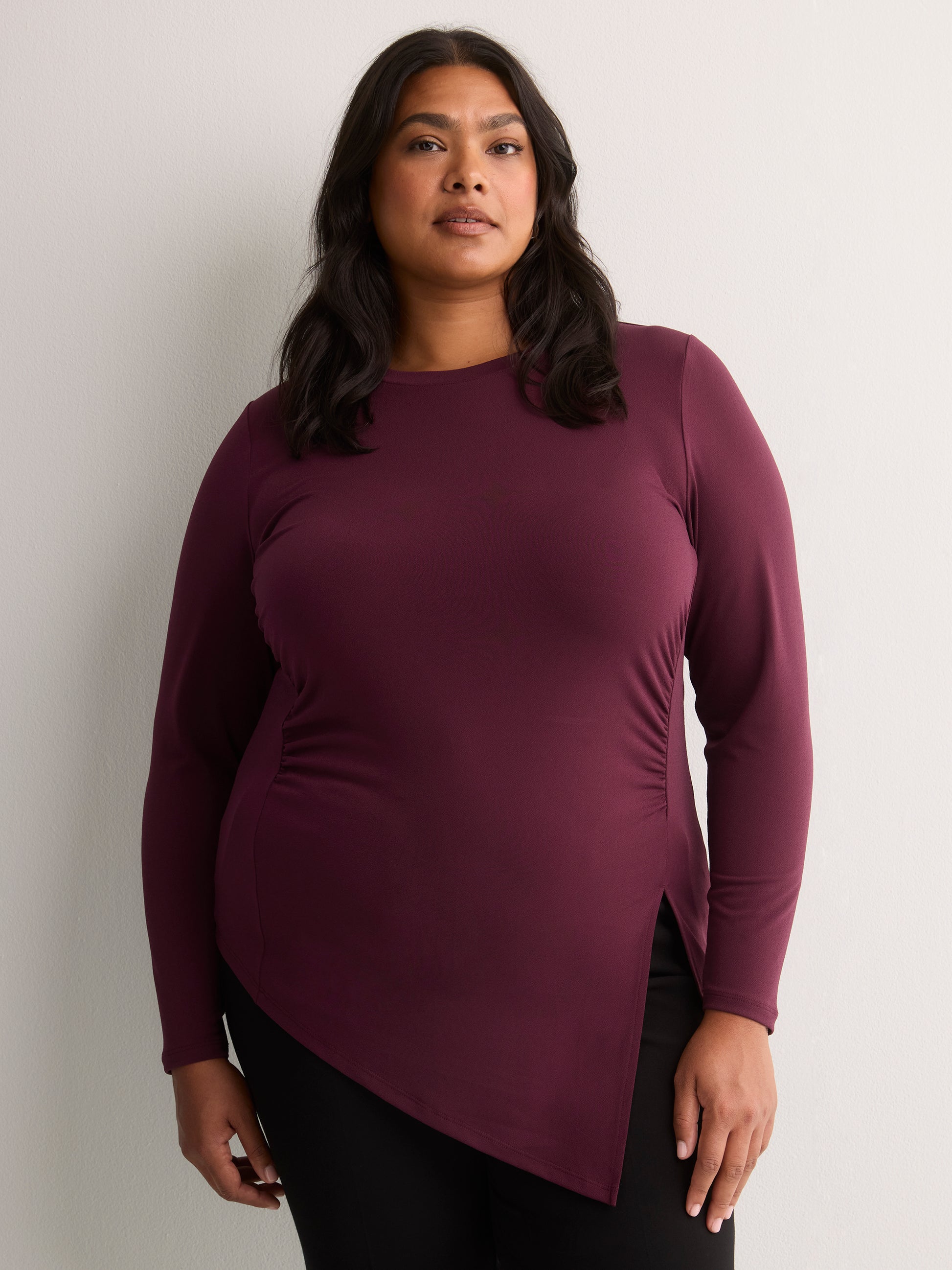 Asymmetric Ruched Knit Shirt