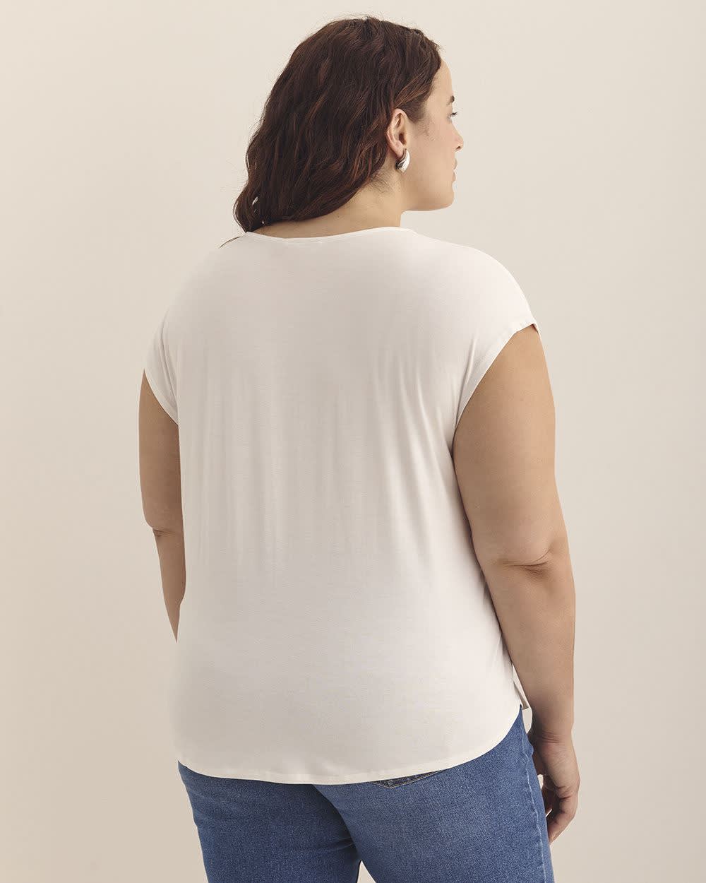 Mixed-Media V-Neck Blouse with Underpinning