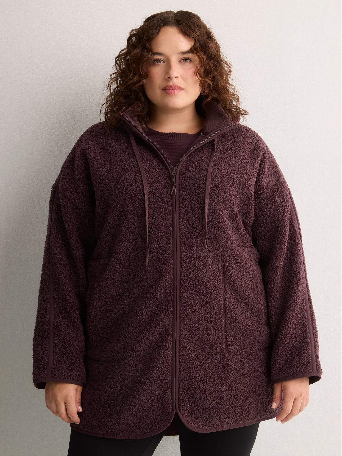 Long Hooded Mock-Neck Sherpa Jacket - Active Zone