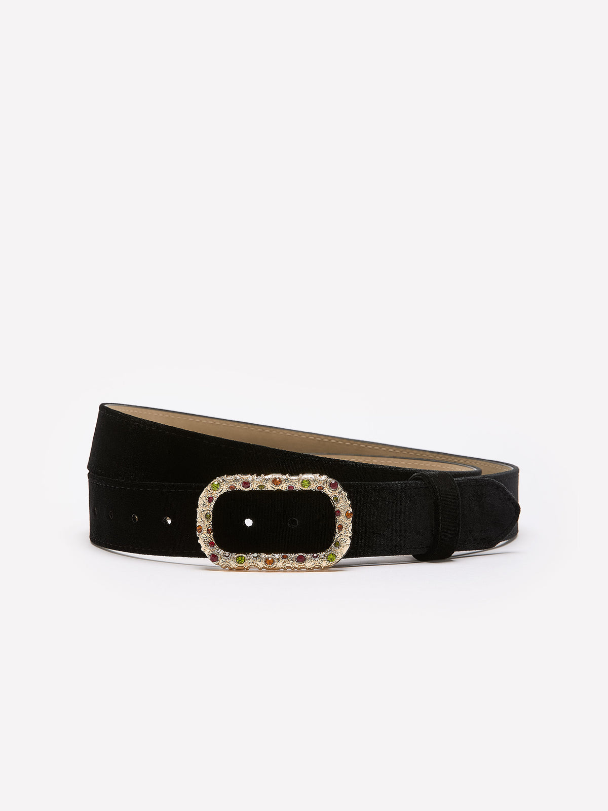 Dressy Velvet Belt with Coloured Crystal Buckle