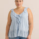 Blue Ruffled Lace Sleeveless Swing Blouse
