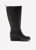 Extra Wide Width, Black Tall Faux-Leather Wedge Boots