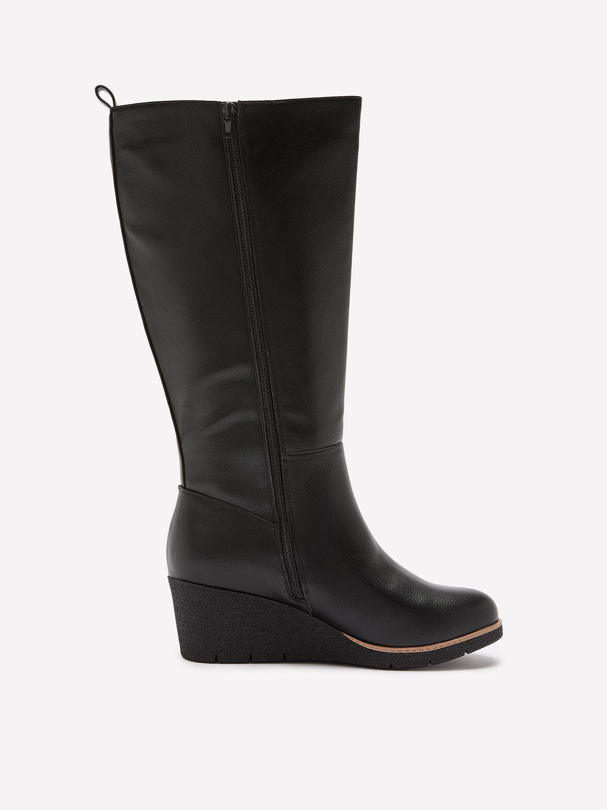 Extra Wide Width, Black Tall Faux-Leather Wedge Boots