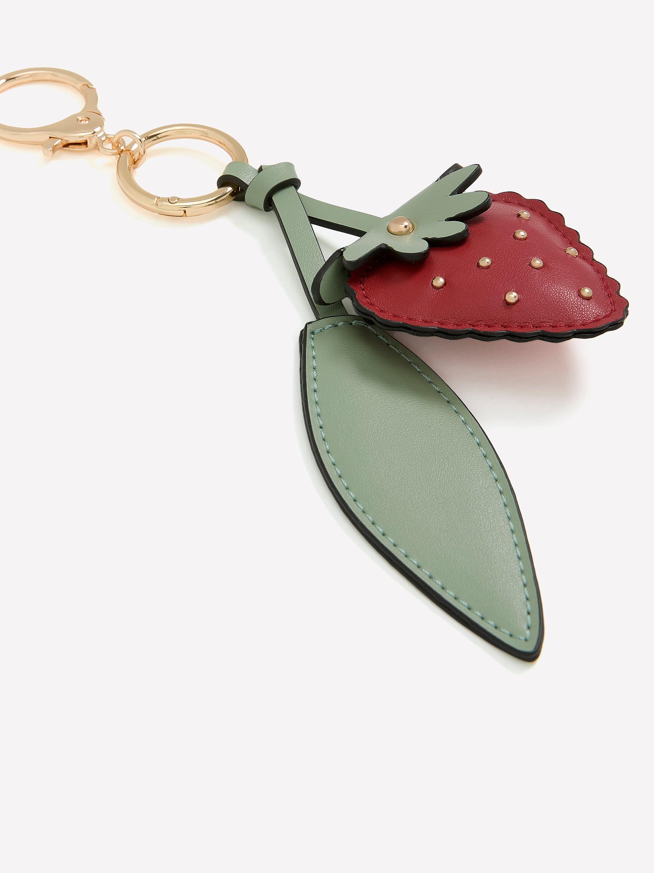 Faux-Leather Studded Strawberry Keychain