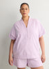 French Terry Half-Zip High-Neck Cap-Sleeve Sweatshirt - Active Zone
