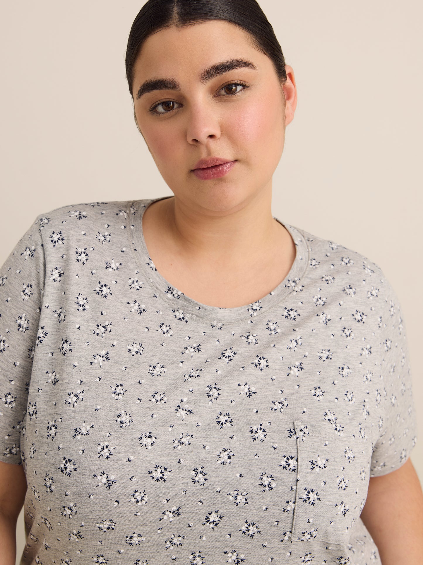 Heather Grey Floral-Print Long Short-Sleeve Sleepshirt - ti Voglio