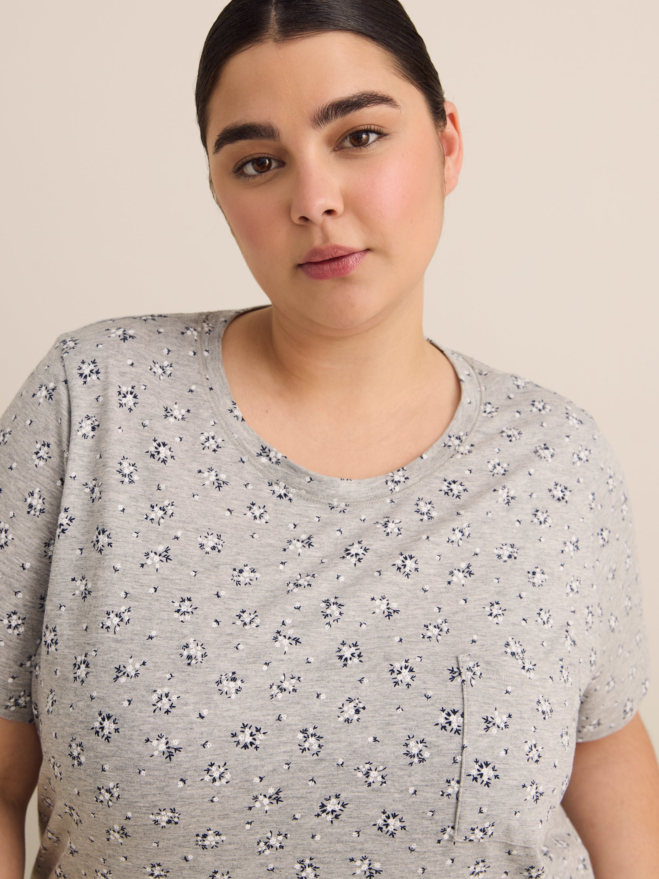 Heather Grey Floral-Print Long Short-Sleeve Sleepshirt - ti Voglio