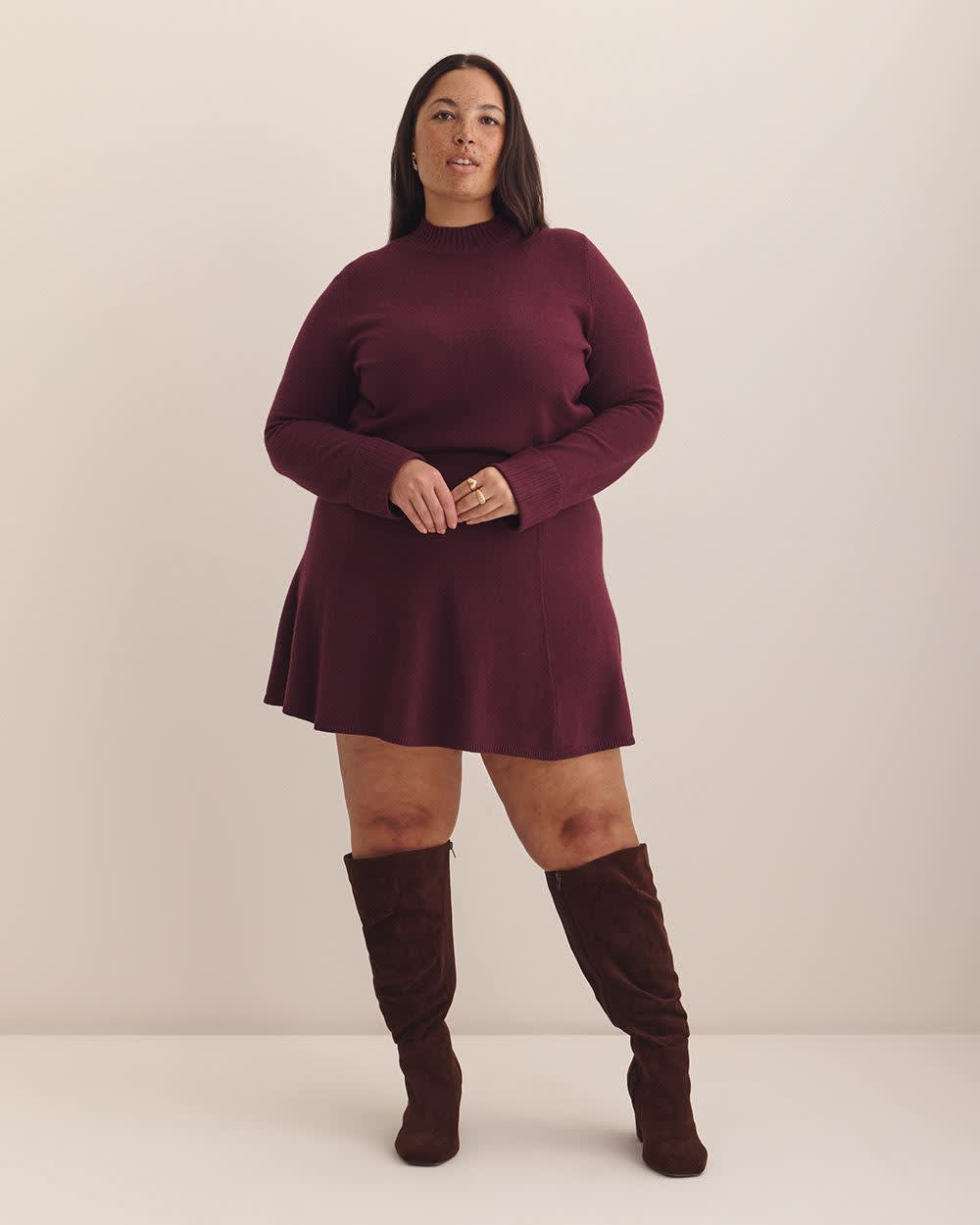 Jupe courte évasée en tricot bordeaux, tissu responsable - Addition Elle