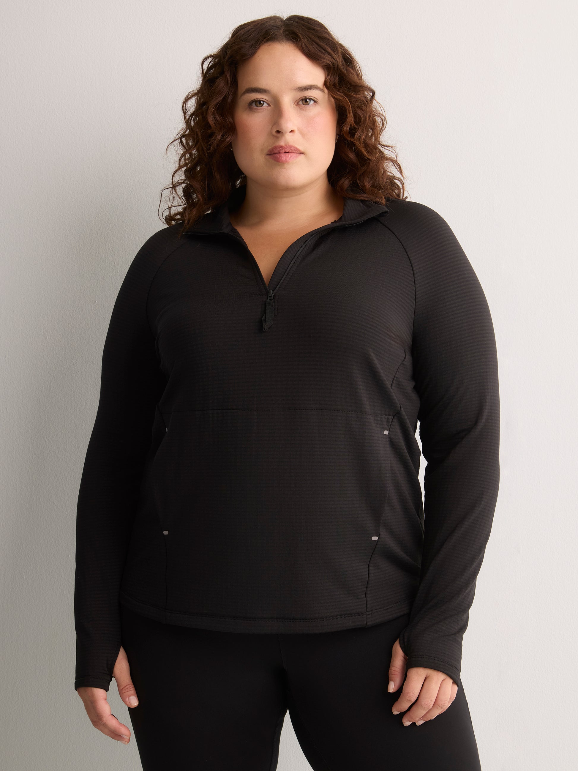 Black Long-Sleeve Half-Zip Textured Performance Pullover - Active Zone