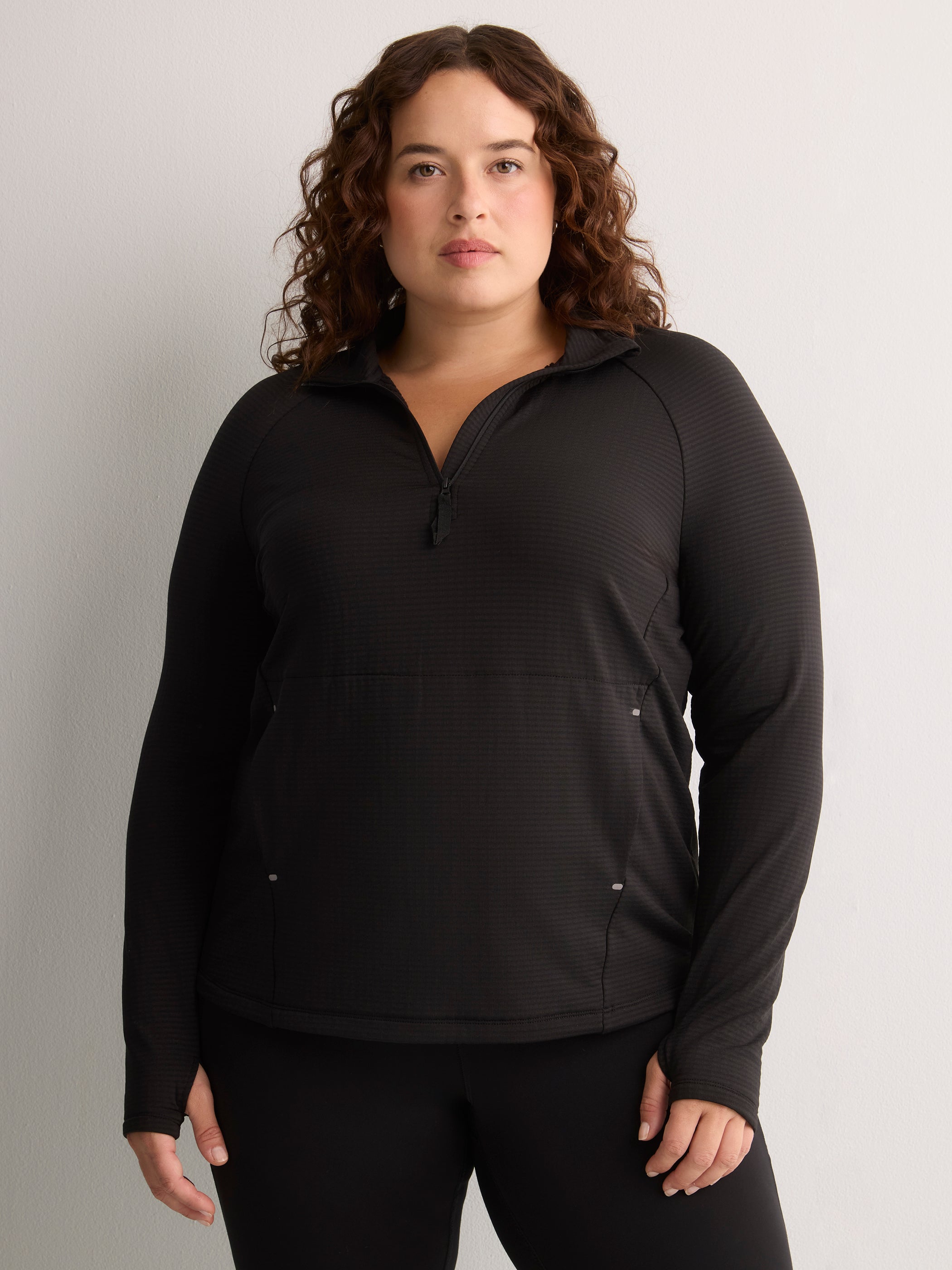 Black Long-Sleeve Half-Zip Textured Performance Pullover - Active Zone