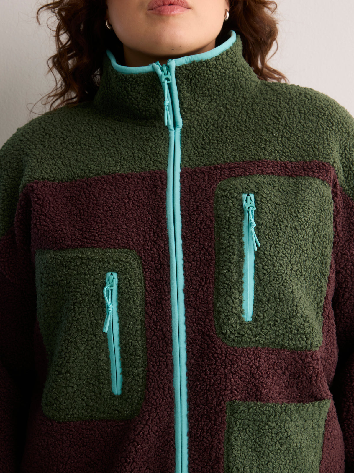 Brown Fashion Mock-Neck Sherpa Jacket - Active Zone
