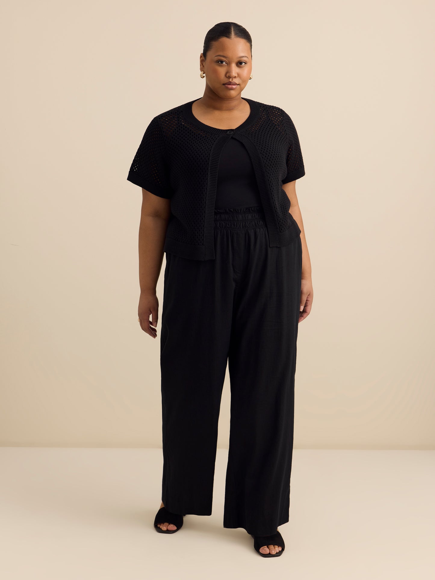Solid Linen Blend Wide Leg Pant