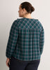 Plaid Ruffled V-Neck Pintuck Swing Blouse