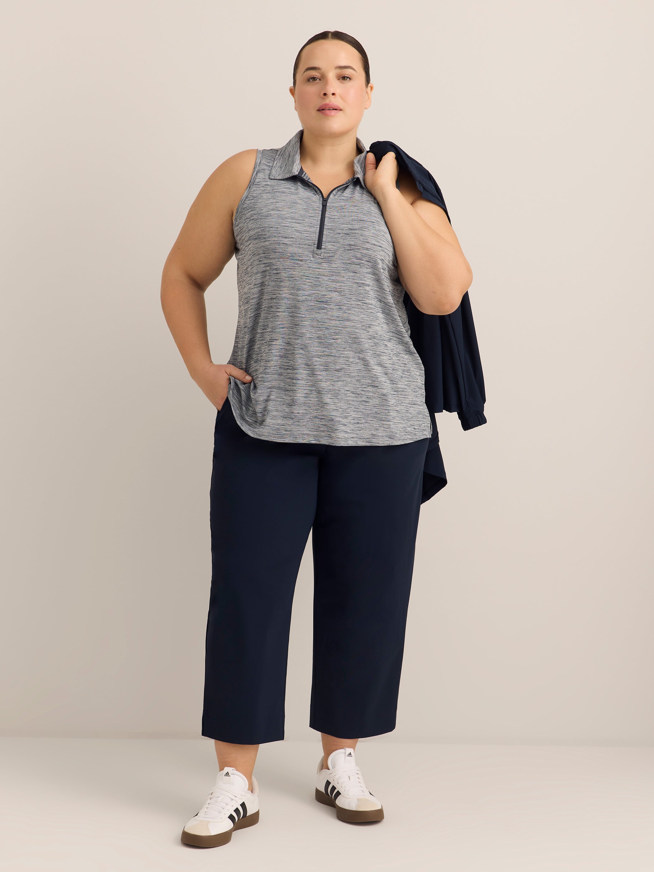 Sleeveless Space-Dye Textured Knit Polo Top - Active Zone