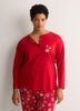 Red Snowflake Henley Tee and Straight Pant Pyjama Set - tiVOGLIO