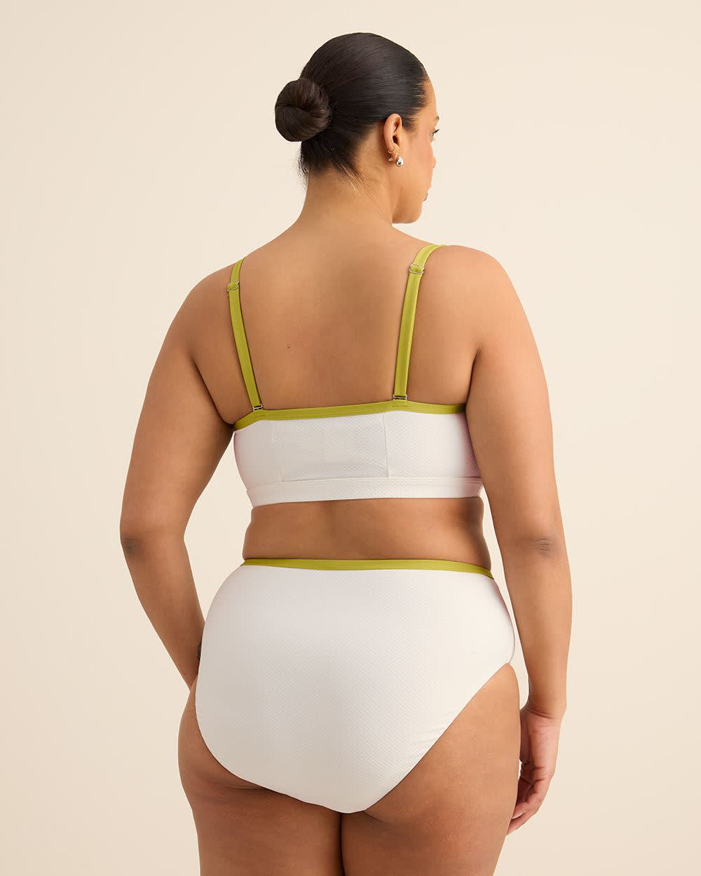 Bikini bandeau blanc texturé avec biais contrastant