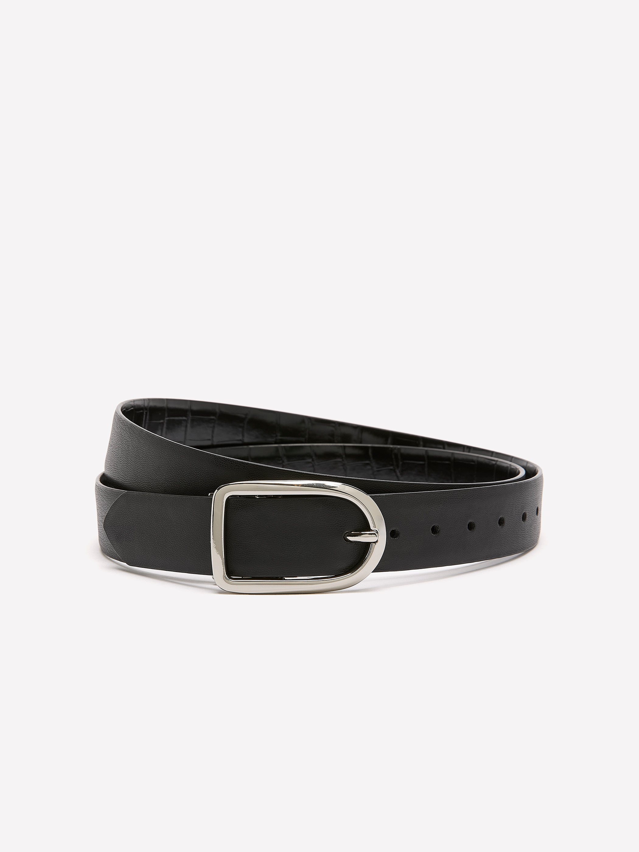 Reversible Faux Leather Denim Belt with D-Shaped Buckle