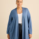 Blue Long-Sleeve Open Tunic Cardigan