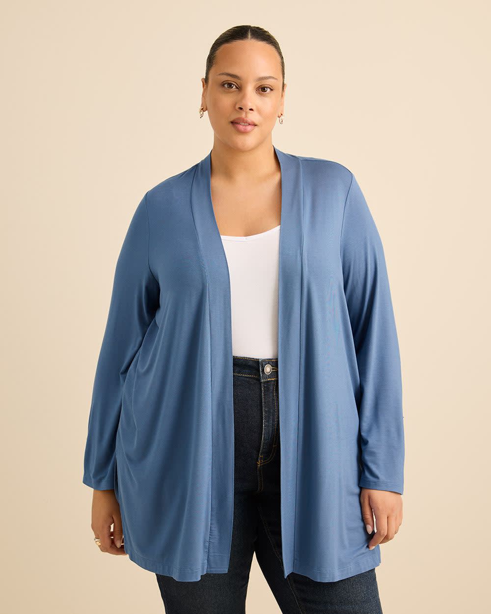 Blue Long-Sleeve Open Tunic Cardigan