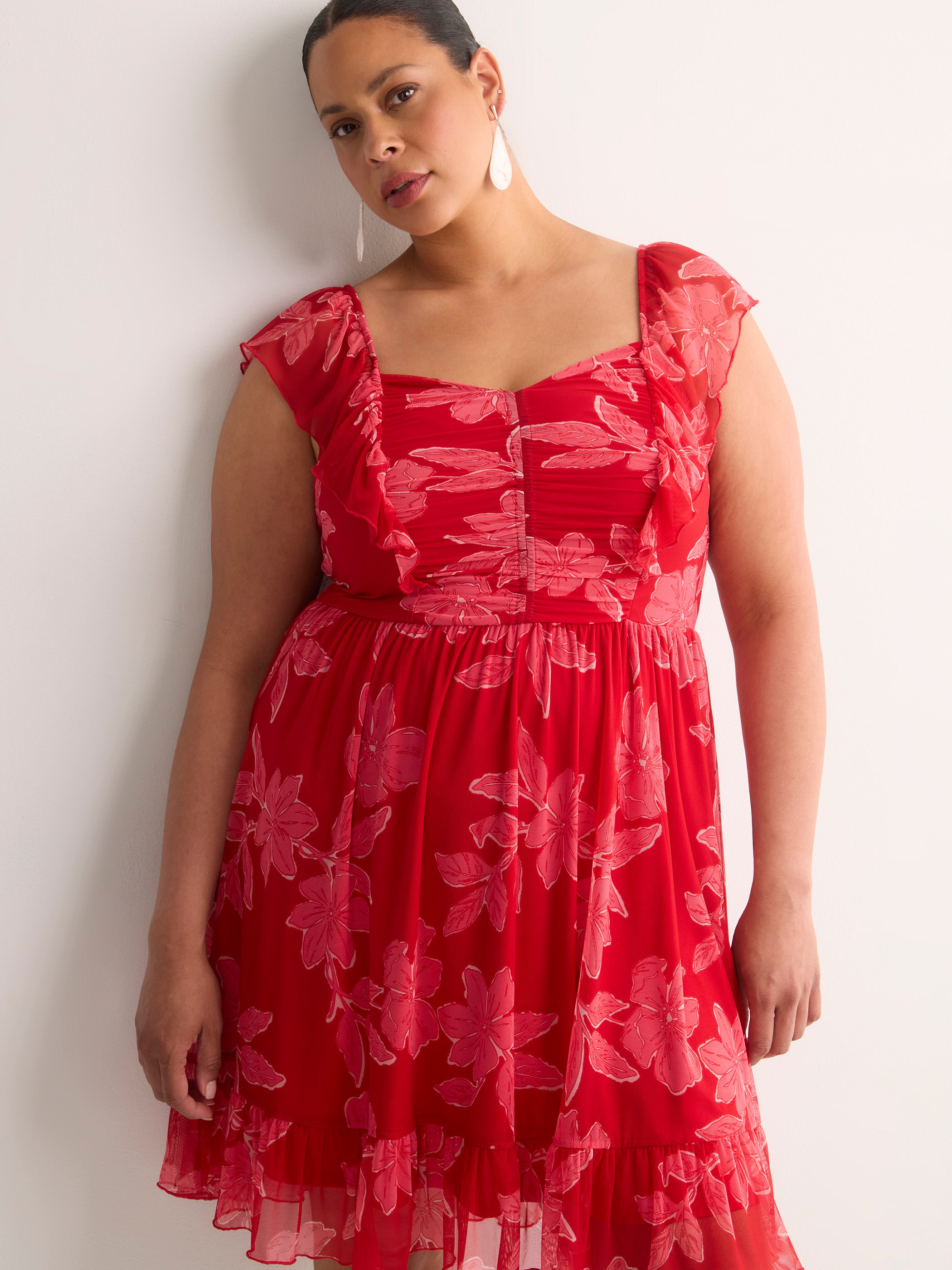 Fit-and-Flare Sangria Flutter Sleeve Dress