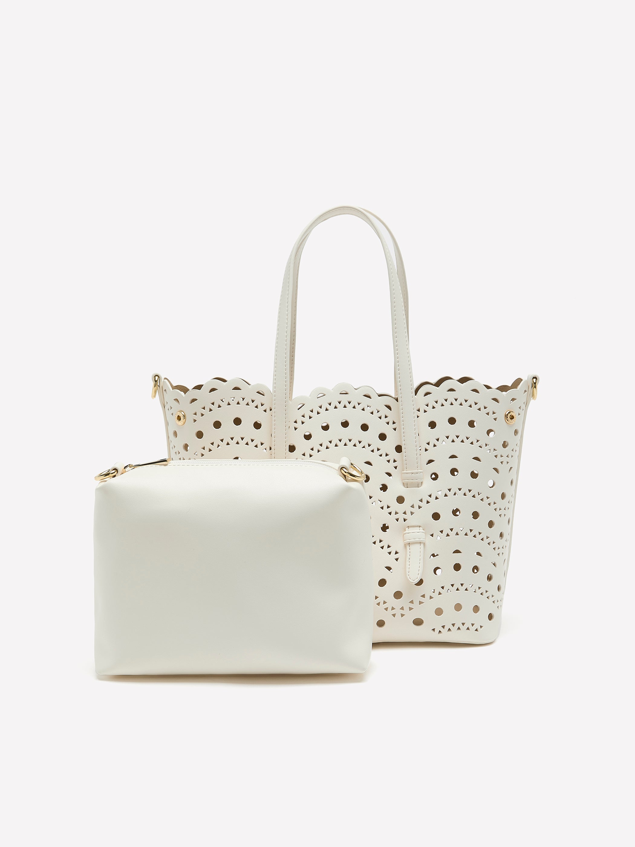 White Perforated Crossbody Handbag
