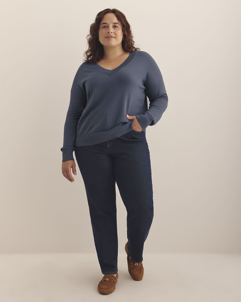 Responsible, Cotton-Blend Long-Sleeve V-Neck Sweater