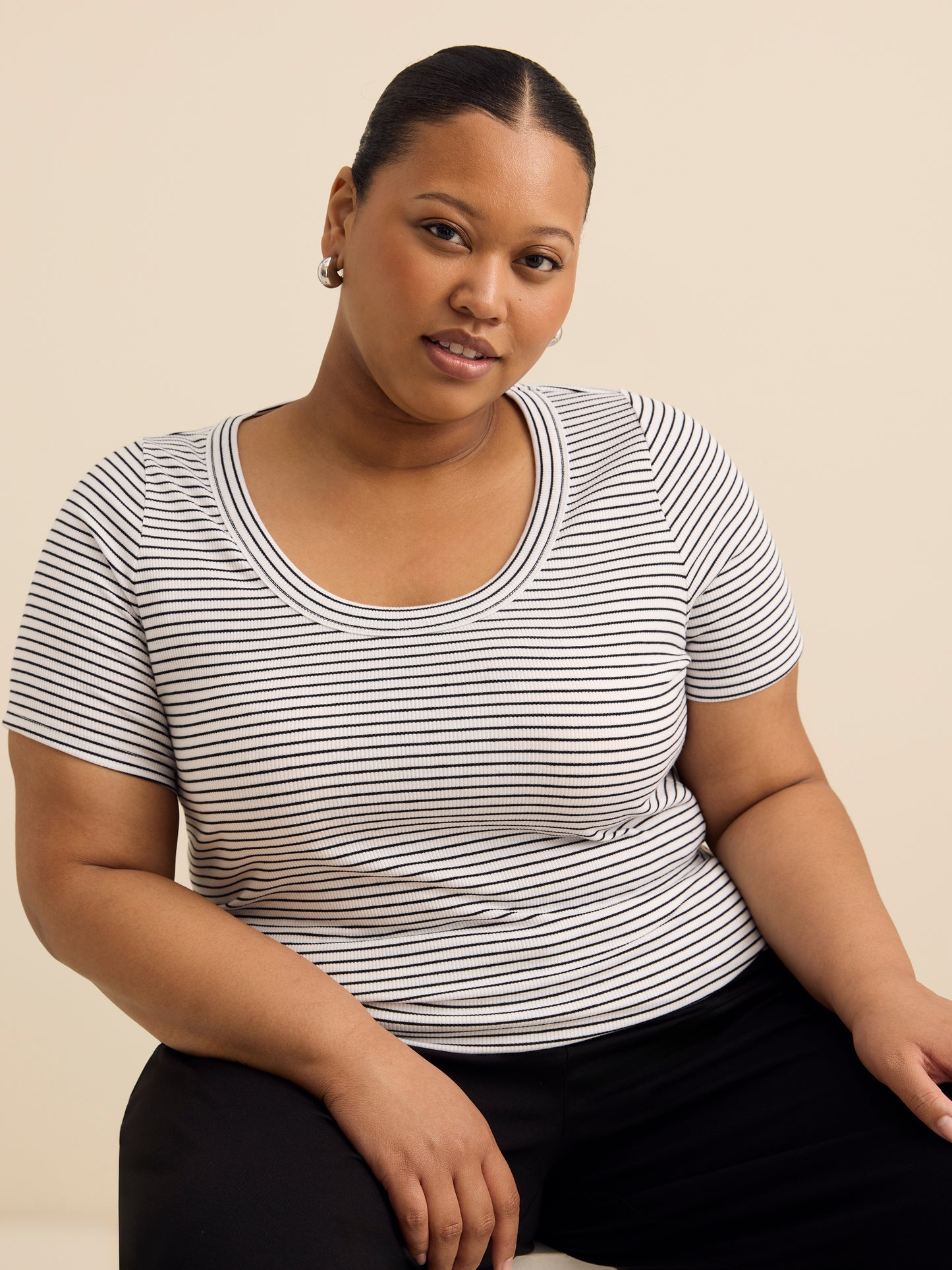 Striped Short-Sleeve Scoop Neck Top