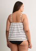 White Striped Blouson Tankini Top