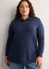 Loose French Terry Tunic Top with Buttoned Johnny Collar