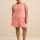 Pink Embroidered Cotton Pull-On Short