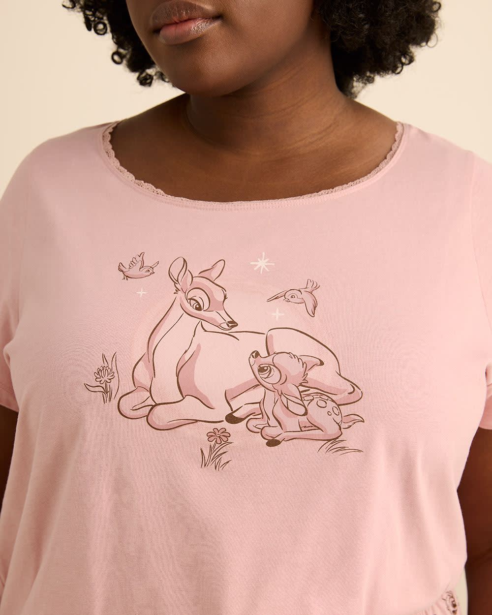 Mauve Bambi Pyjama Top with Lace Neckline - ti Voglio