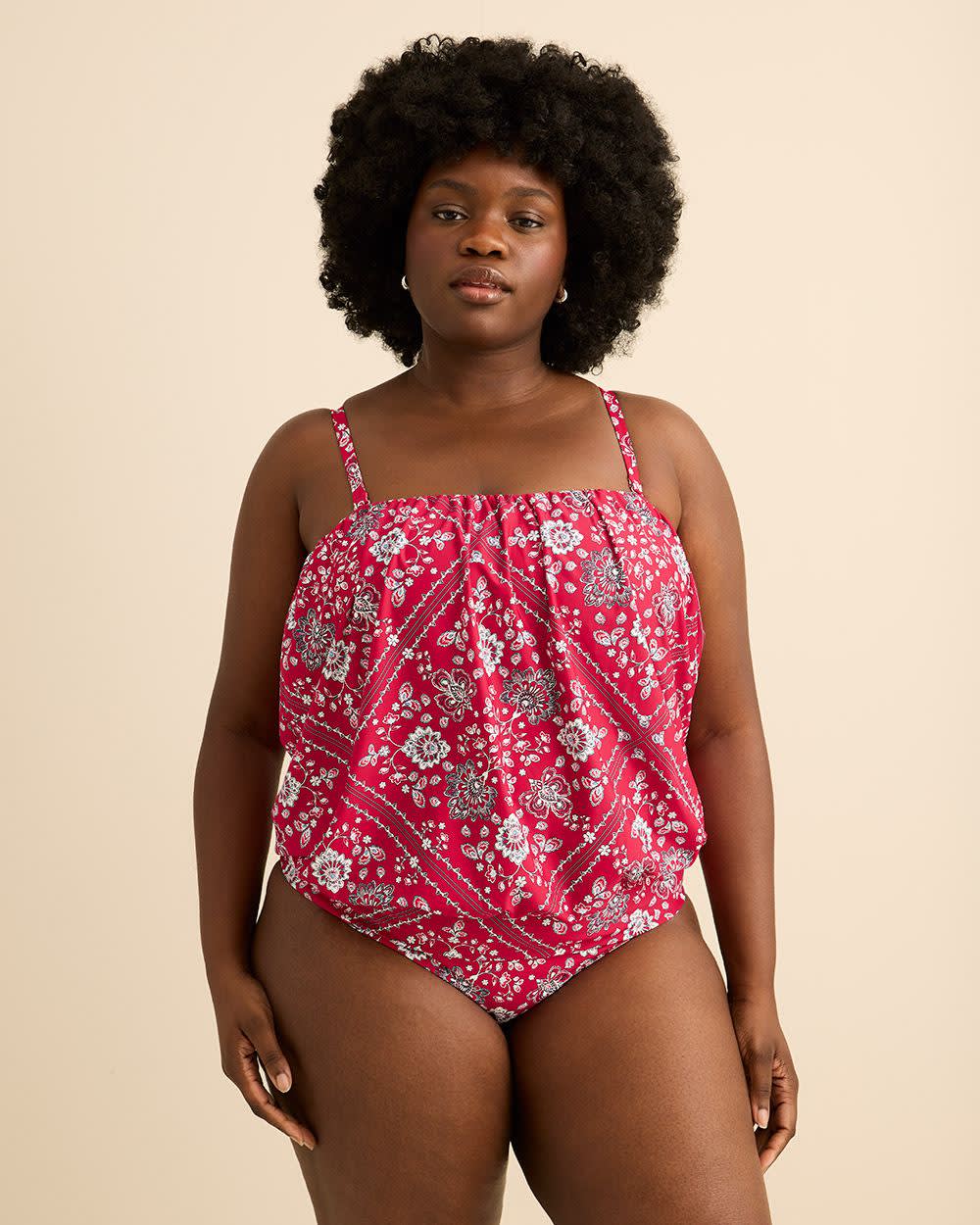 Haut tankini imprimé flatteur à bretelles convertibles