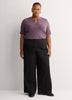 Straight Elbow-Sleeve Plum Pointelle Knit Henley Top
