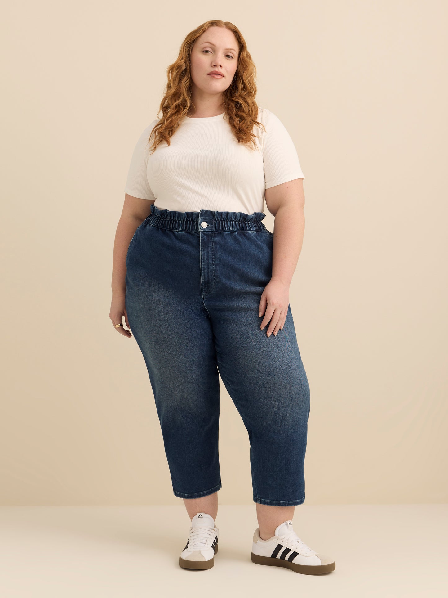 High-Rise Cropped Tapered-Leg Paperbag Denim Pant - d/C JEANS