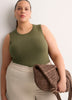 Grey Pointelle Knit Fitted Tank Top