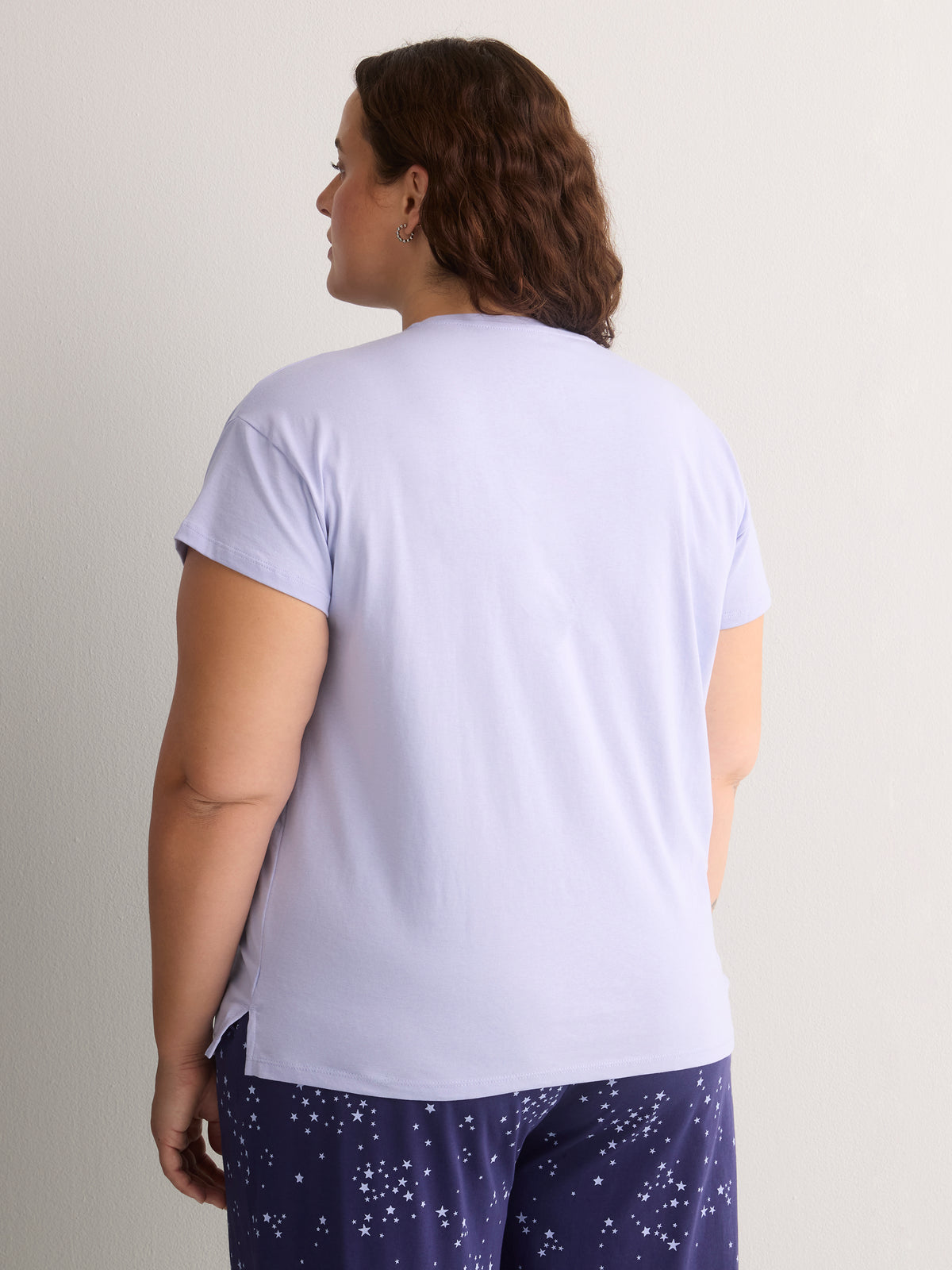 Blue Boxy-Fit Cotton Knit Pyjama Top with Sheep Chest Print - tiVOGLIO