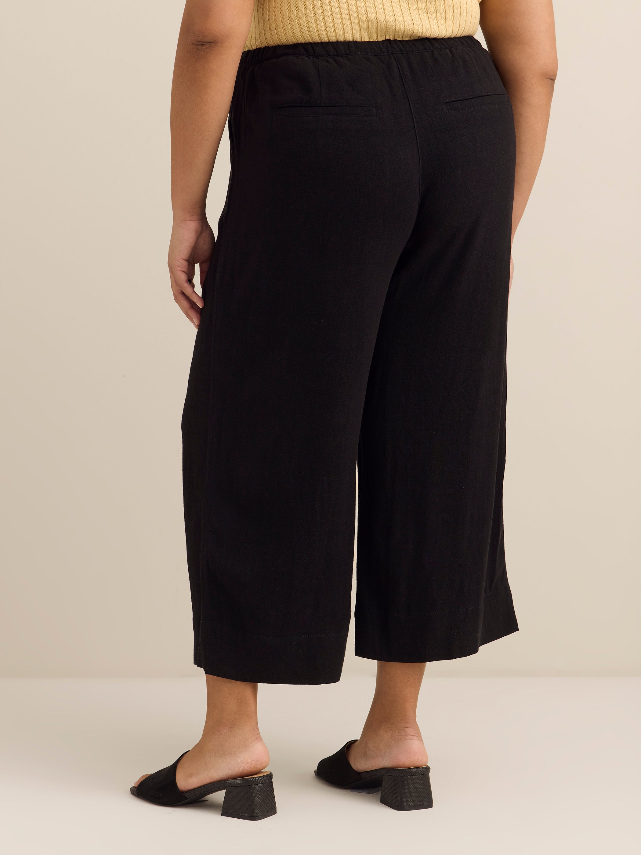Linen-Blend Wide-Leg Crop Pant with Drawstring at Waistband
