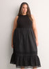 Sleeveless Shirred Tier Midi Dress