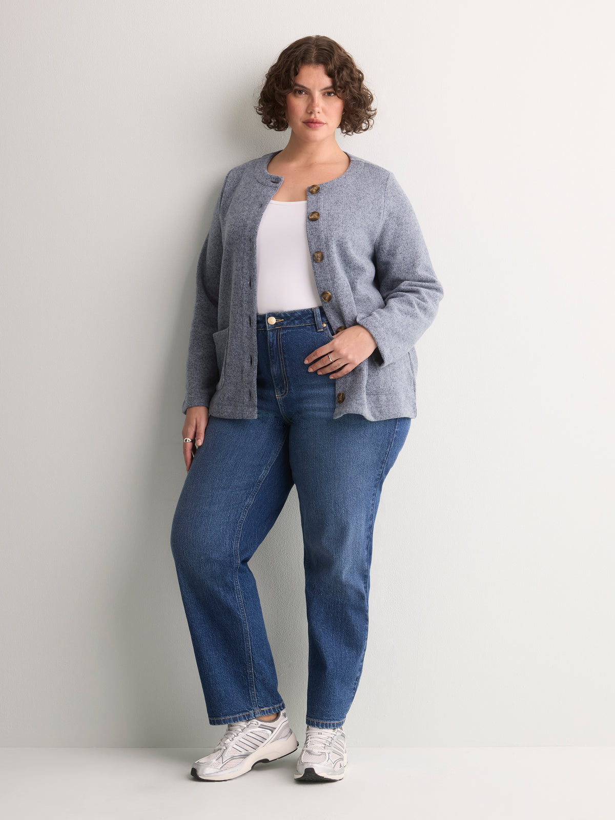 Straight Wide-Sleeve Ribbed Knit Cover-Up