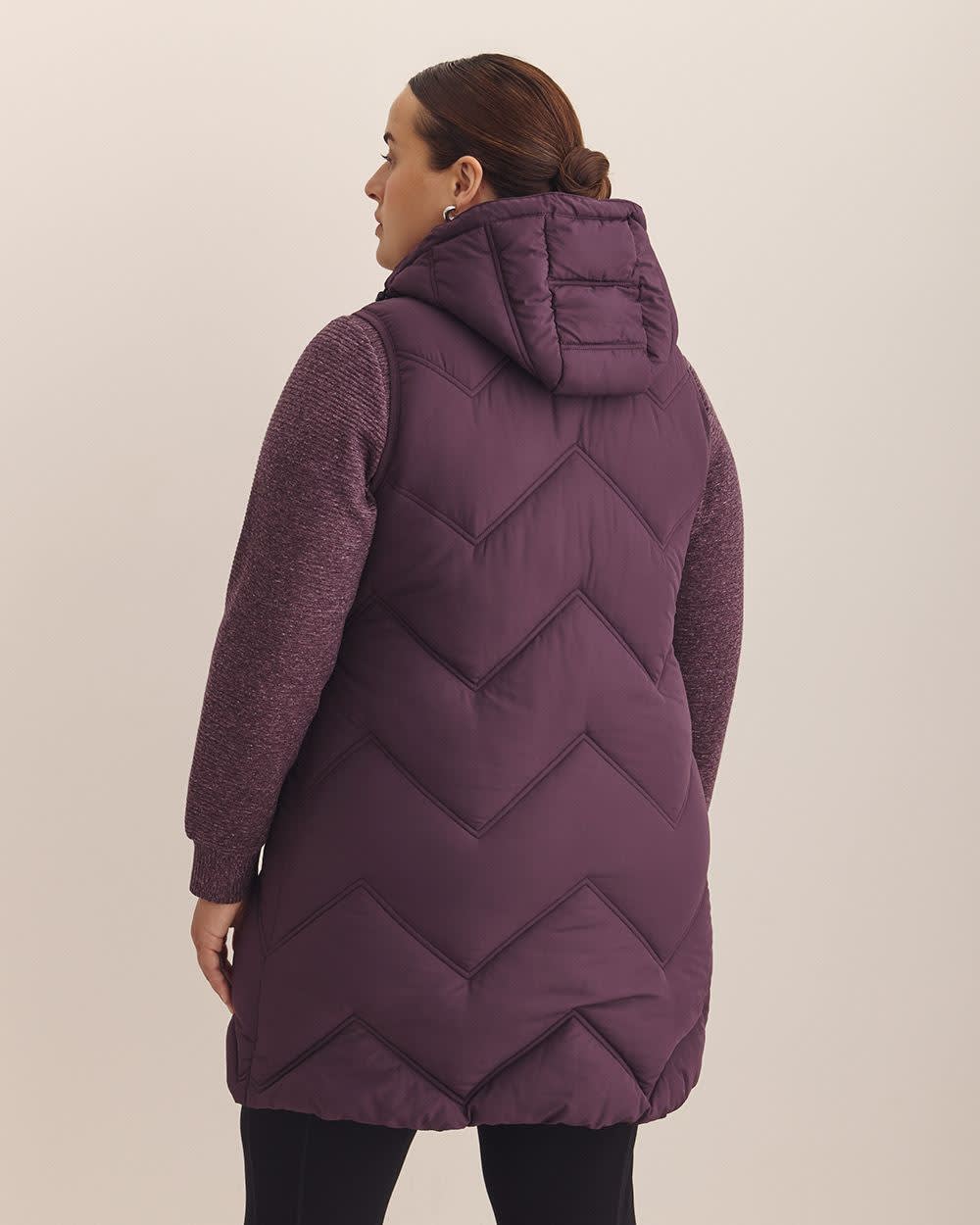 Veste matelassée longue avec capuchon, tissu responsable